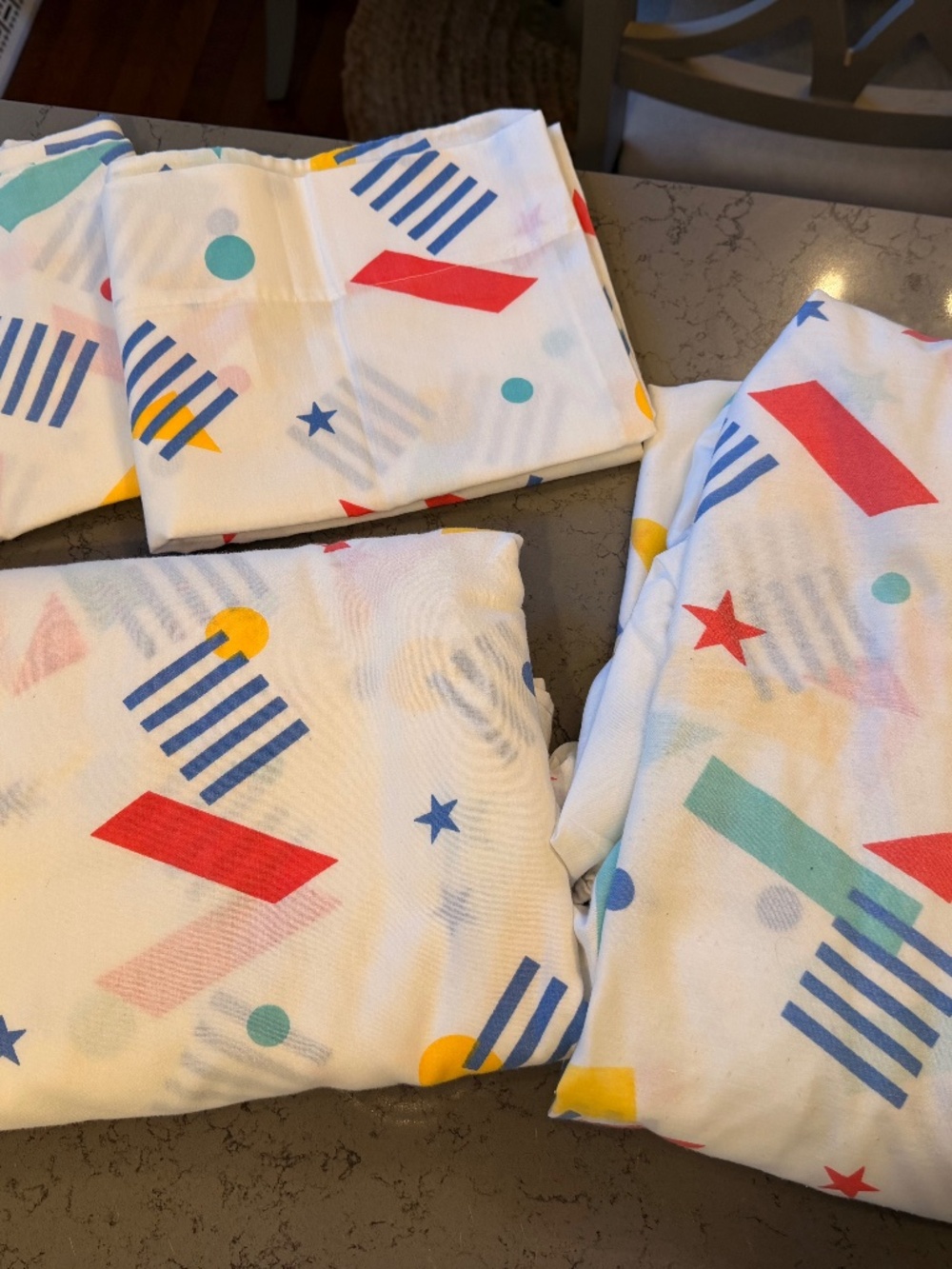 Vintage 80s Geometric Memphis Milano Sheet Set  Abstract Retro Pop Art